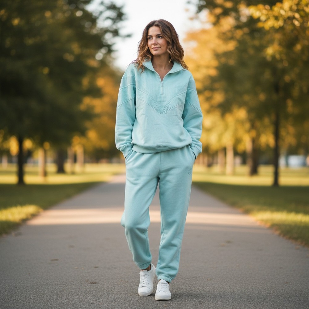 Chinawear by Morsly Sweatsuit Set Medium Mint Green Good Vintage Quarter Zip 2pc